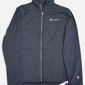 Champion Mixed Media Gray Quilted Hybrid Full-Zip Jacket Small